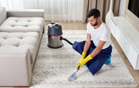 0b40923f Man Cleaning Carpet Living Room Using Vacuum Cleaner Home 1